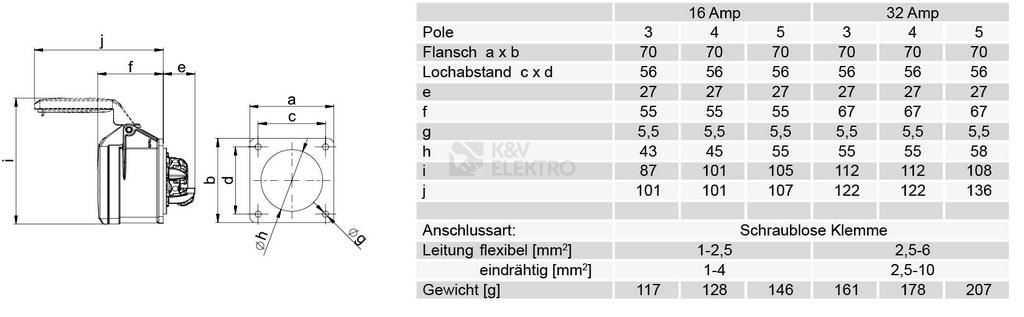 Obrázek produktu ZASUVKA VEST. 32A/4P 400V IP44 324-6TT 1