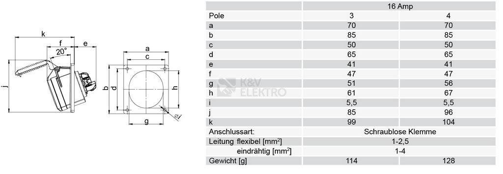 Obrázek produktu Zásuvka vestavná PCE 414-6TT 16A/4P/400V IP44 1