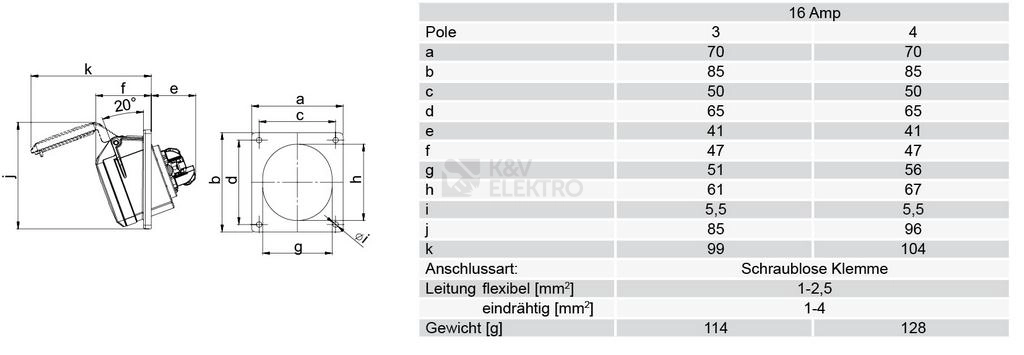 Obrázek produktu Zásuvka vestavná PCE 414-6TT 16A/4P/400V IP44 1