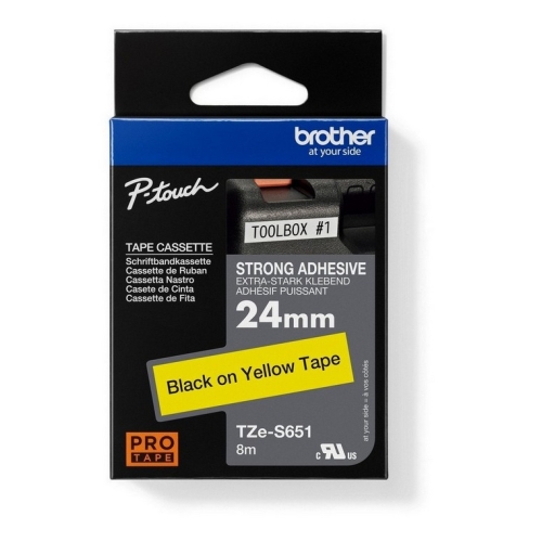 Páska do štítkovače Brother ProTape TZE-S651 vysoce přilnavá žlutá/černá 24mm 8m