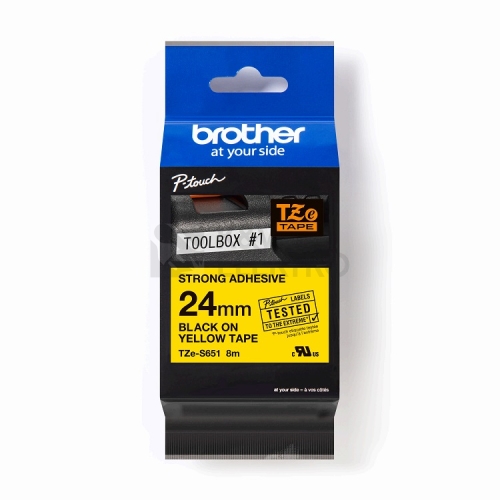 Páska do štítkovače Brother ProTape TZE-S651 vysoce přilnavá žlutá/černá 24mm 8m