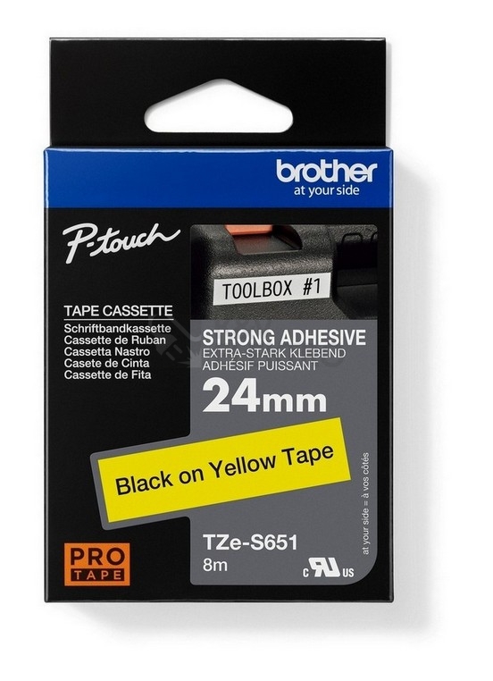 Obrázek produktu Páska do štítkovače Brother ProTape TZE-S651 vysoce přilnavá žlutá/černá 24mm 8m 0