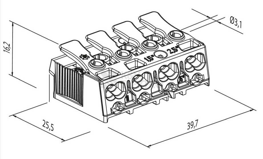 Obrázek produktu  Svorkovnice pro svítidla Electro Terminal SLK 3/4 E-SCHR 4-pólová (N-E-1-2) 88167530 1000414 2
