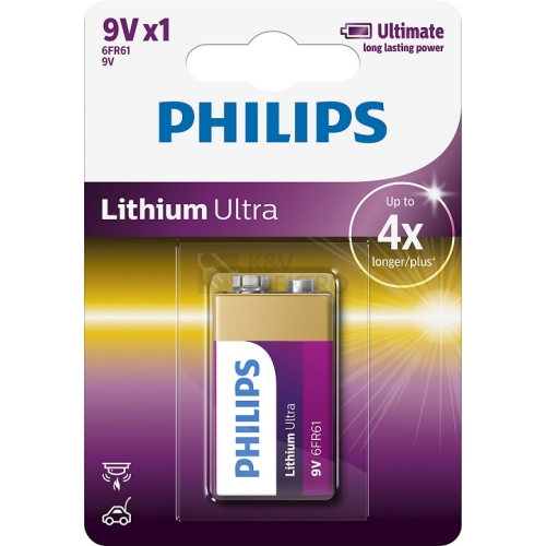 Baterie Philips 6FR61LB1A/10 Lithiová Ultra 9V 6LR61 1ks blistr