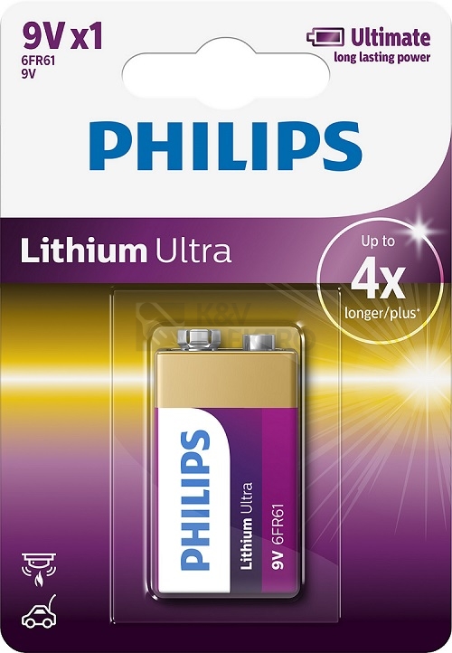 Obrázek produktu Baterie Philips 6FR61LB1A/10 Lithiová Ultra 9V 6LR61 1ks blistr 0