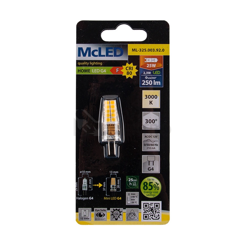 Obrázek produktu  LED žárovka G4 McLED 2,5W (25W) teplá bílá (3000K) 12V ML-325.003.92.0 2