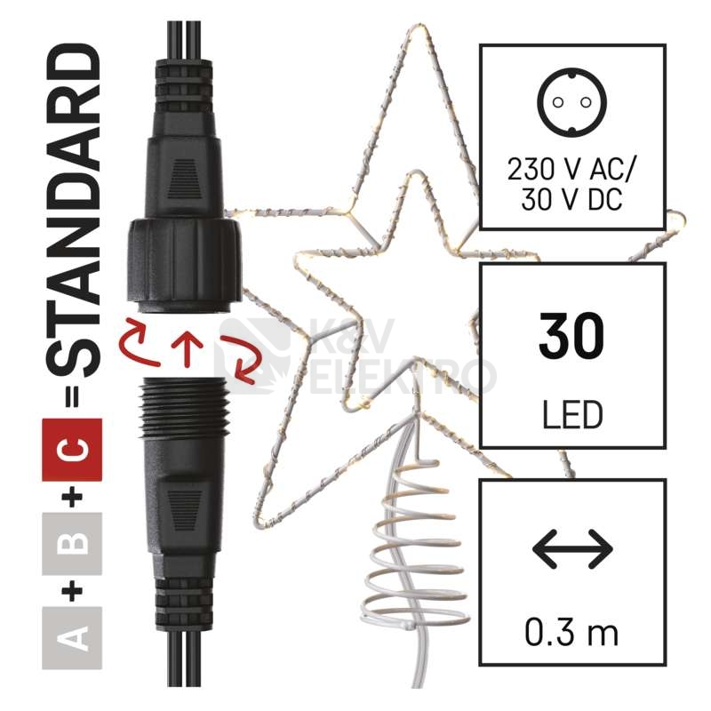 Obrázek produktu  Vánoční osvětlení LED hvězda EMOS Connecting D1ZW01 bez napájecího zdroje ZY2379 28cm teplá bílá 2