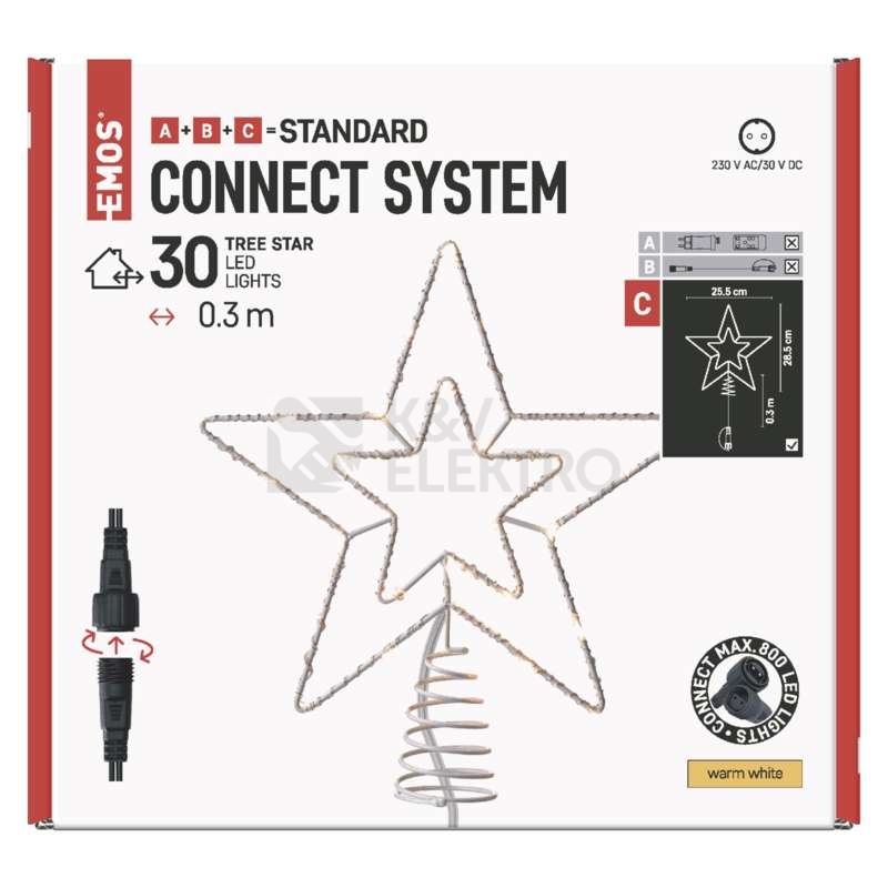 Obrázek produktu  Vánoční osvětlení LED hvězda EMOS Connecting D1ZW01 bez napájecího zdroje ZY2379 28cm teplá bílá 8