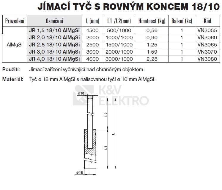 Obrázek produktu Jímací tyč s rovným koncem JR 2,0 18/10 AlMgSi TREMIS VN3060 1