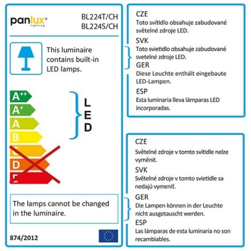 Svítidlo LED Panlux DAERON BL224T/CH 3000K teplá bílá bezdotykový vypínač