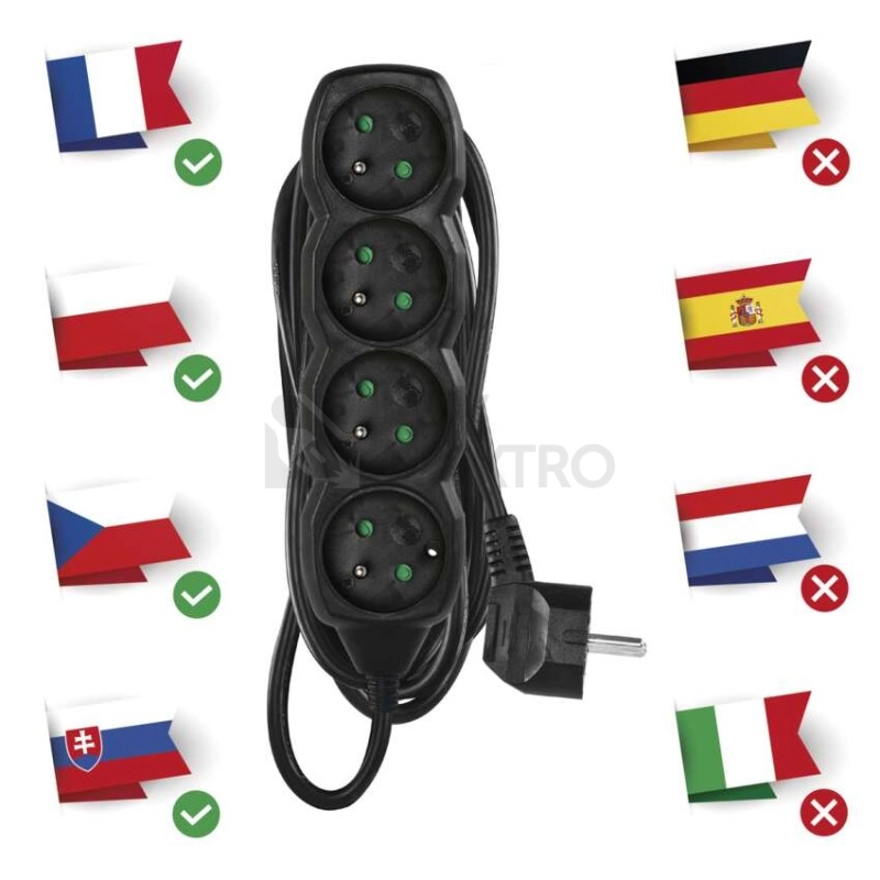Obrázek produktu Prodlužovací kabel EMOS 5m/4zásuvky černá PC0415 1902240500 2