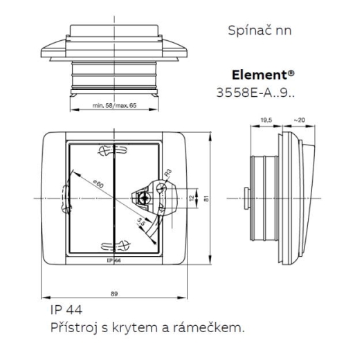 ABB Element,Time tlačítko č.6/0 IP44 bílá 3558E-A86940 03 (obrázek 3)
