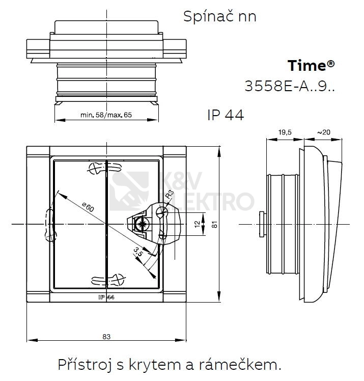 Obrázek produktu ABB Element,Time tlačítko č.6/0 IP44 bílá 3558E-A86940 03 3