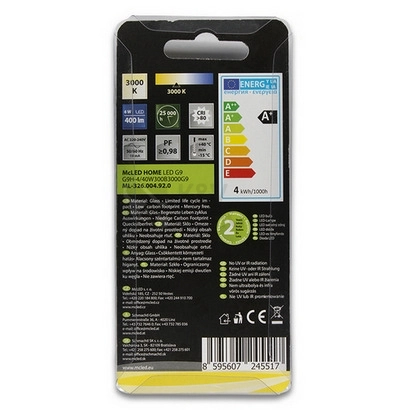 Obrázek produktu LED žárovka G9 McLED 4W (40W) teplá bílá (3000K) ML-326.004.92.0 5