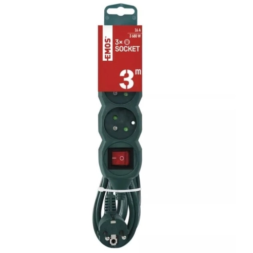 Prodlužovací kabel EMOS 3m/3zásuvky s vypínačem zelená P1313RZ 1902830300 s montážními otvory (obrázek 4)