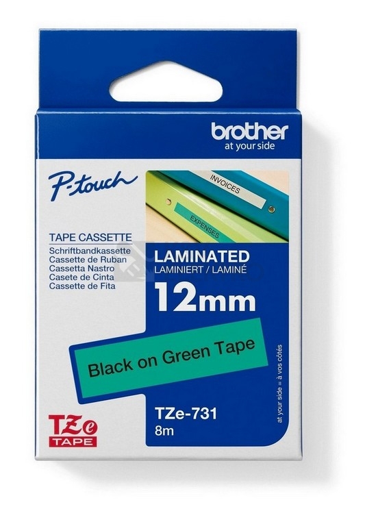 Obrázek produktu Páska do štítkovače Brother TZE-731 zelená/černá 12mm originální 0