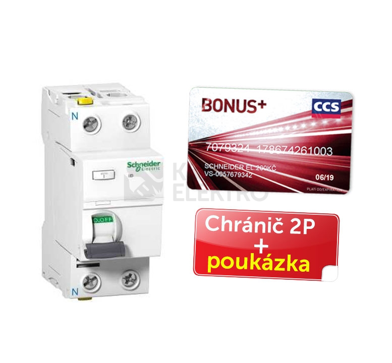 Obrázek produktu Proudový chránič Schneider Electric Acti9 iID 2P 25A 30mA AC + poukázka A9Z11225P 0