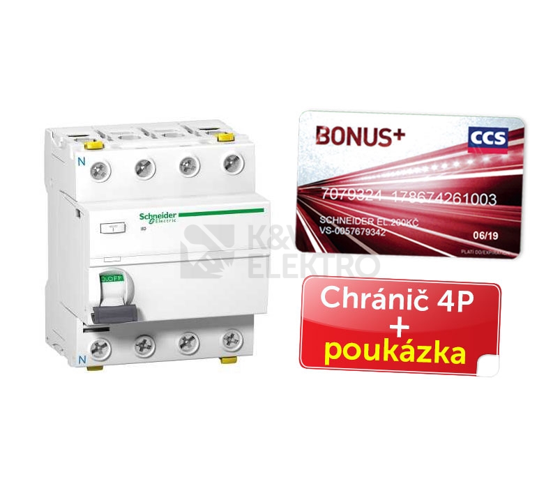 Obrázek produktu Proudový chránič Schneider Electric Acti9 iID 4P 40A 30mA AC + poukázka A9Z11440P 0