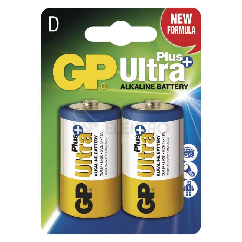 Obrázek produktu Baterie D GP LR20 Ultra Plus alkalické (blistr 2ks) 0