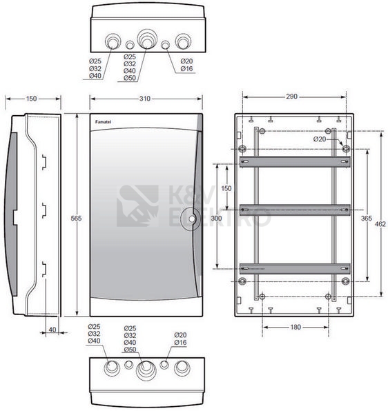 Obrázek produktu Rozvodnice na omítku Famatel 3942-T průhledné dveře 42M IP65 39421 1