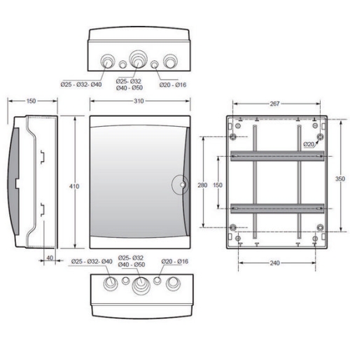 Rozvodnice na omítku Famatel 3926-T průhledné dveře 26M IP65 39261