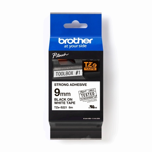 Levně Páska do štítkovače Brother ProTape TZE-S221 vysoce přilnavá bílá/černá 9mm 8m