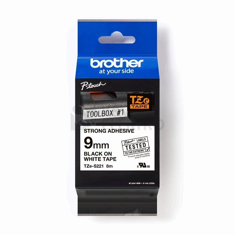 Obrázek produktu Páska do štítkovače Brother ProTape TZE-S221 vysoce přilnavá bílá/černá 9mm 8m 0