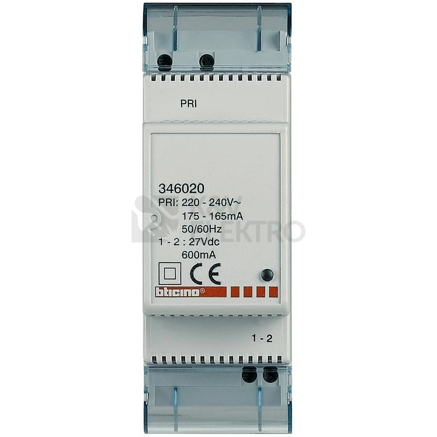 Obrázek produktu Napájecí zdroj Bticino 346020 0,6A 2DIN 230VAC/27VDC 0