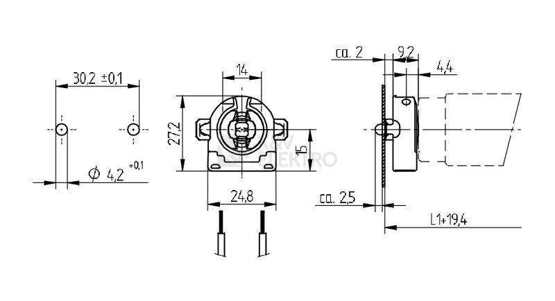 Obrázek produktu  Patice zářivková T8/G13 BJB 26.422.4109.50 27mm boční uchycení s pružinou 1