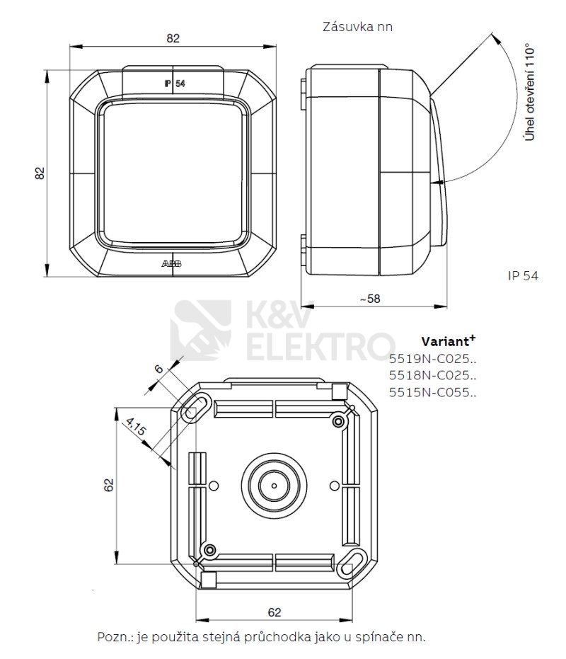 Obrázek produktu  ABB Variant+ zásuvka 12-48V 5515N-C05525 B IP54 10A bílá vzor K 1