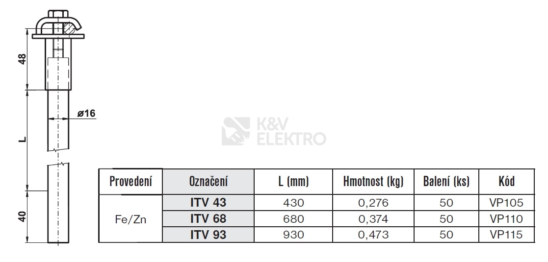 Obrázek produktu Izolační tyč pro vodič 930mm ITV 93 TREMIS VP115 1