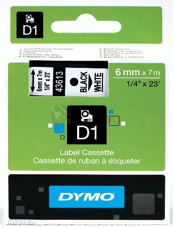 Obrázek produktu Páska do štítkovače Dymo 43613 bílá/černá 6mm/7m S0720780 0