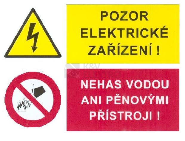 Obrázek produktu  Samolepka pozor elektrické zařízení nehas vodou ani pěnovými zařízeními 75x105mm STH A7 0