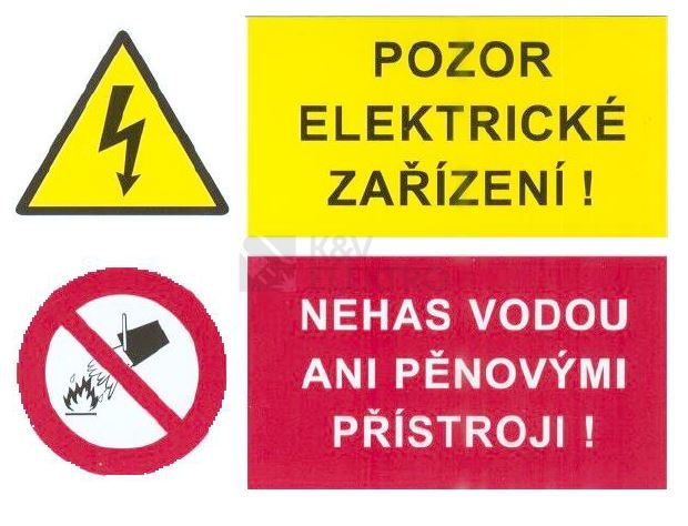 Obrázek produktu  Samolepka pozor elektrické zařízení nehas vodou ani pěnovými zařízeními 75x105mm STH A7 0