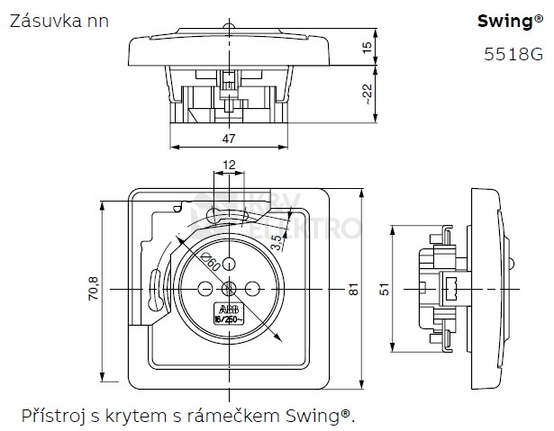 Obrázek produktu ABB Swing (L) zásuvka hnědá 5518G-A02359 H1 s clonkami 1