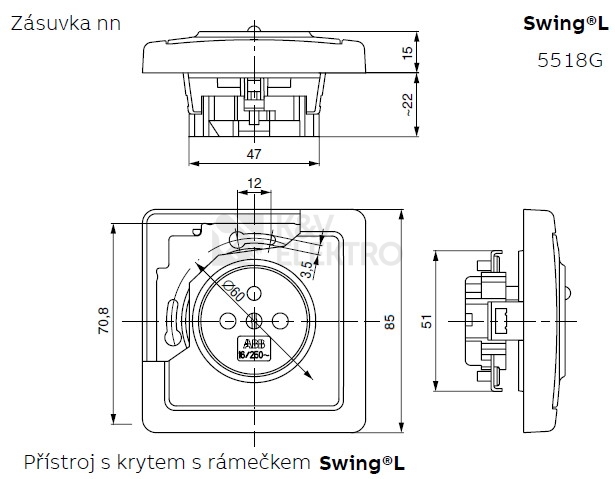 Obrázek produktu ABB Swing (L) zásuvka hnědá 5518G-A02359 H1 s clonkami 2