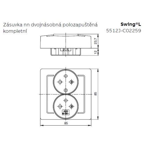 ABB Swing L dvojzásuvka jasně bílá 5512J-C02259 B1 polozapuštěná s clonkami