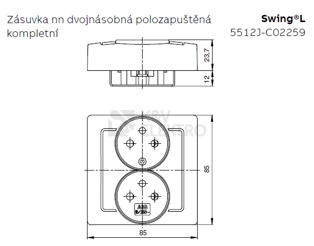 Obrázek produktu  ABB Swing L dvojzásuvka jasně bílá 5512J-C02259 B1 polozapuštěná s clonkami 1