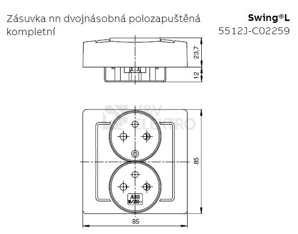 Obrázek produktu ABB Swing L dvojzásuvka jasně bílá 5512J-C02259 B1 polozapuštěná s clonkami 1