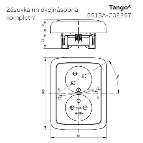 ABB Tango dvojzásuvka vřesová červená 5513A-C02357 R2 s clonkami (obrázek 3)