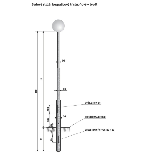 Sadový stožár bezpaticový třístupňový - typ K 5 AMAKO 0605013360