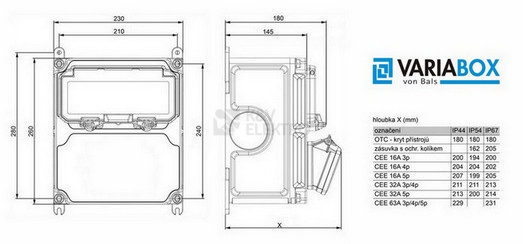 Obrázek produktu Zásuvková skříň nástěnná VARIABOX SC 53 024 VB.01 jištěná s chráničem 5