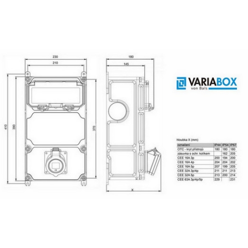 Zásuvková skříň nástěnná VARIABOX SJ 53 036 VB.01 jištěná, bez chrániče