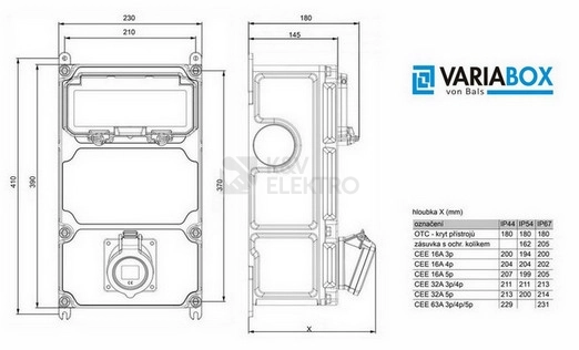 Obrázek produktu Zásuvková skříň nástěnná VARIABOX SJ 53 036 VB.01 jištěná, bez chrániče 5