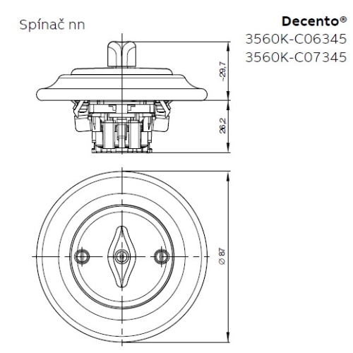 ABB Decento vypínač č.6 (č.1) otočný bílá 3560K-C06345 porcelán