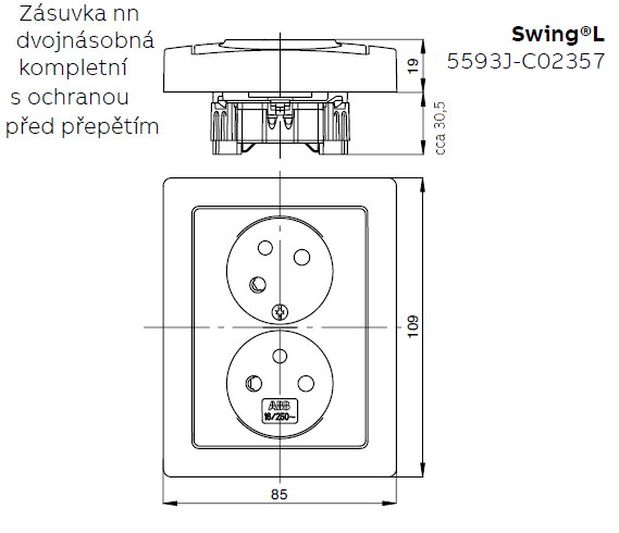 ABB Swing L dvojzásuvkajasně bílá/mocca 5593J-C02357 B1C3 s přepěťovou ochranou