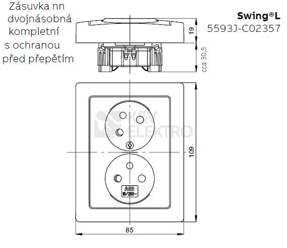 Obrázek produktu ABB Swing L dvojzásuvkajasně bílá/mocca 5593J-C02357 B1C3 s přepěťovou ochranou 1
