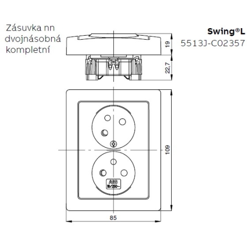 ABB Swing L dvojzásuvka jasně bílá/světle šedá 5513J-C02357 B1S1 s clonkami