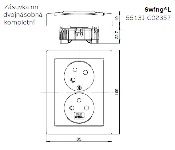 ABB Swing L dvojzásuvka jasně bílá/mocca 5513J-C02357 B1C3 s clonkami