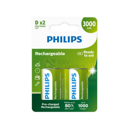  Nabíjecí baterie D Philips Multilife HR20 R20B2A300/10 3000mAh NiMH
